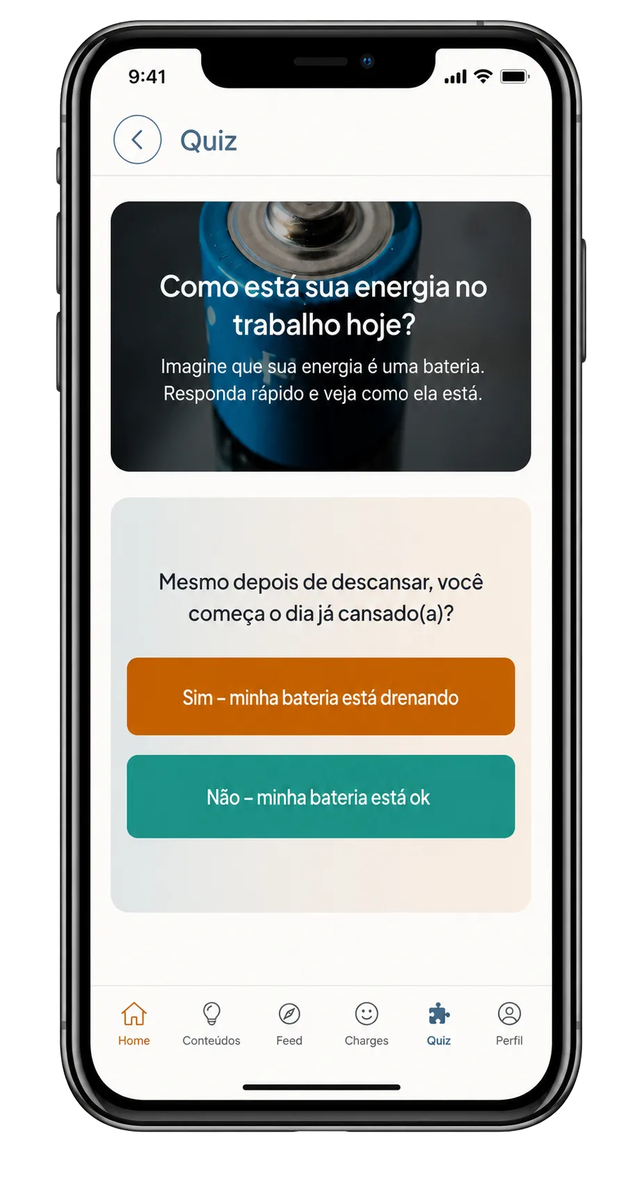 Tela do app — Quiz emocional